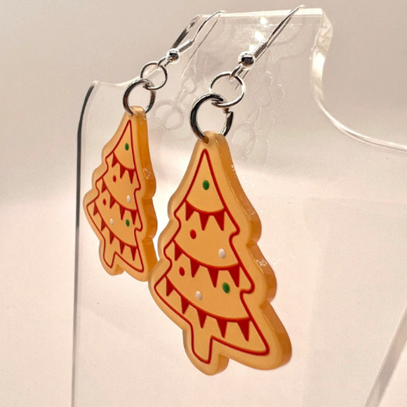 Christmas Tree Earrings - Gingerbread Earrings - Holiday Earrings - Xmas Earring - Picture 7 of 9